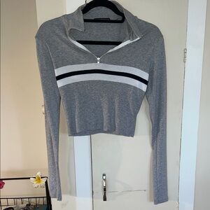 Brandy Melville Gray Cropped Zip-Up Top